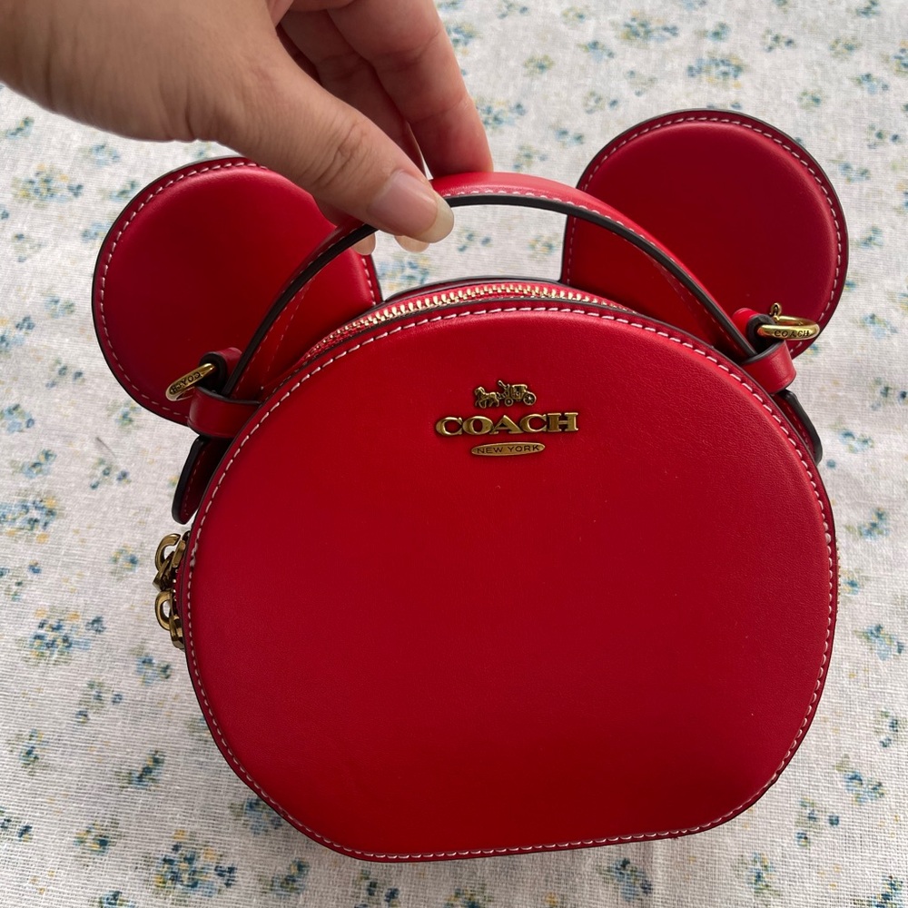 Coach Red Leather Mickey Ear Crossbody Purse - Picture 2 of 12